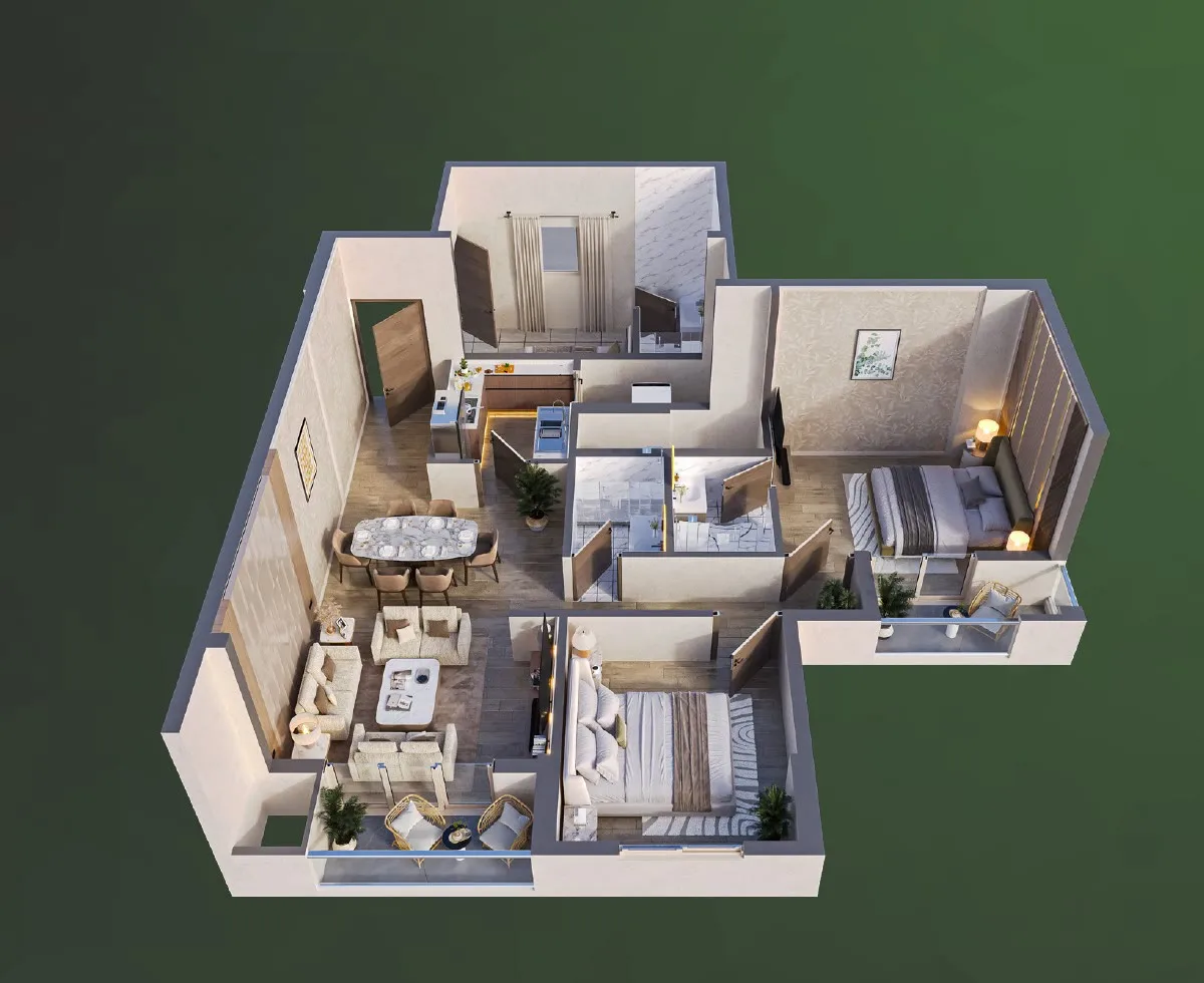 Isometric plan of the 2.5 BHK residence